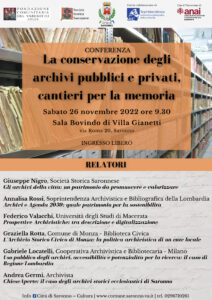 Conferenza - La conservazione degli archivi pubblici e privati, cantieri per la memoria